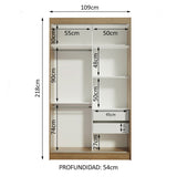 Placard Ropero Solteiro Madesa Tokio 2 Puertas Corredizas de Espejo 2 Cajones Marrón