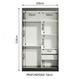 Placard Ropero Solteiro Madesa Tokio 2 Puertas Corredizas de Espejo 2 Cajones Negro