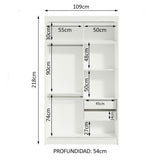 Placard Ropero Solteiro Madesa Tokio 2 Puertas Corredizas de Espejo 2 Cajones Blanco/Marrón