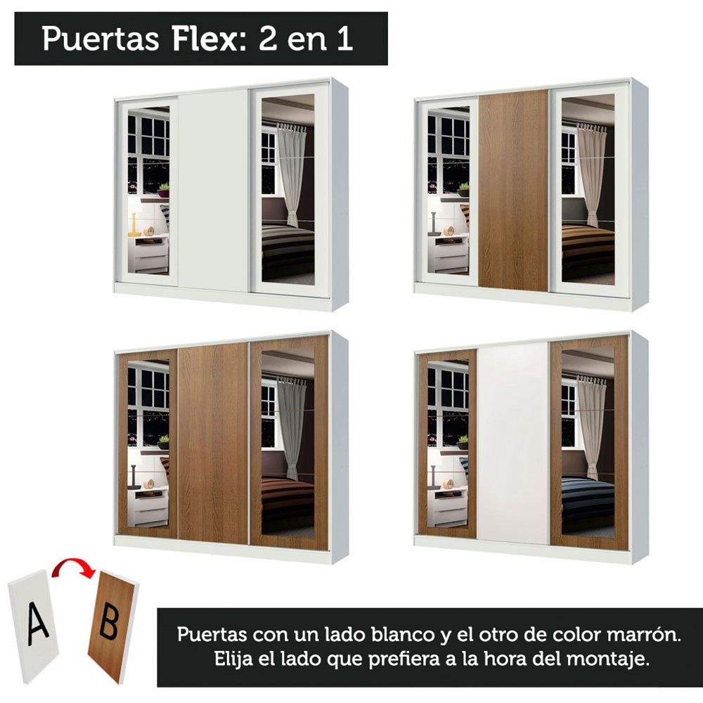 Placard Matrimonial 100% MDF 3 Puertas Corredizas con Espejos Blanco Eros