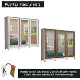 Placard Matrimonial 100% MDF 3 Puertas Corredizas con Espejos Blanco/Marrón con Patas Eros