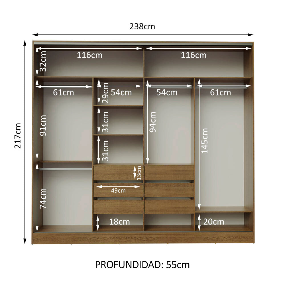 Placard Ropero Casal Madesa Apolo 4 Puertas Corredizas Marrón