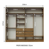 Placard Ropero Casal Madesa Apolo 4 Puertas Corredizas Marrón