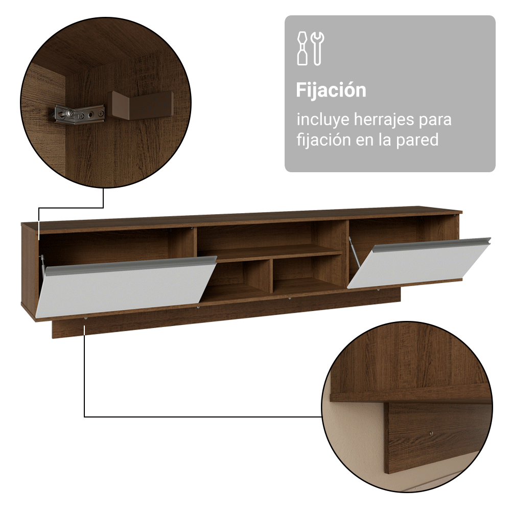 Rack Flotante para TV hasta 80 Pulgadas 218 cm 2 Puertas Marrón/Blanco Glamy Madesa