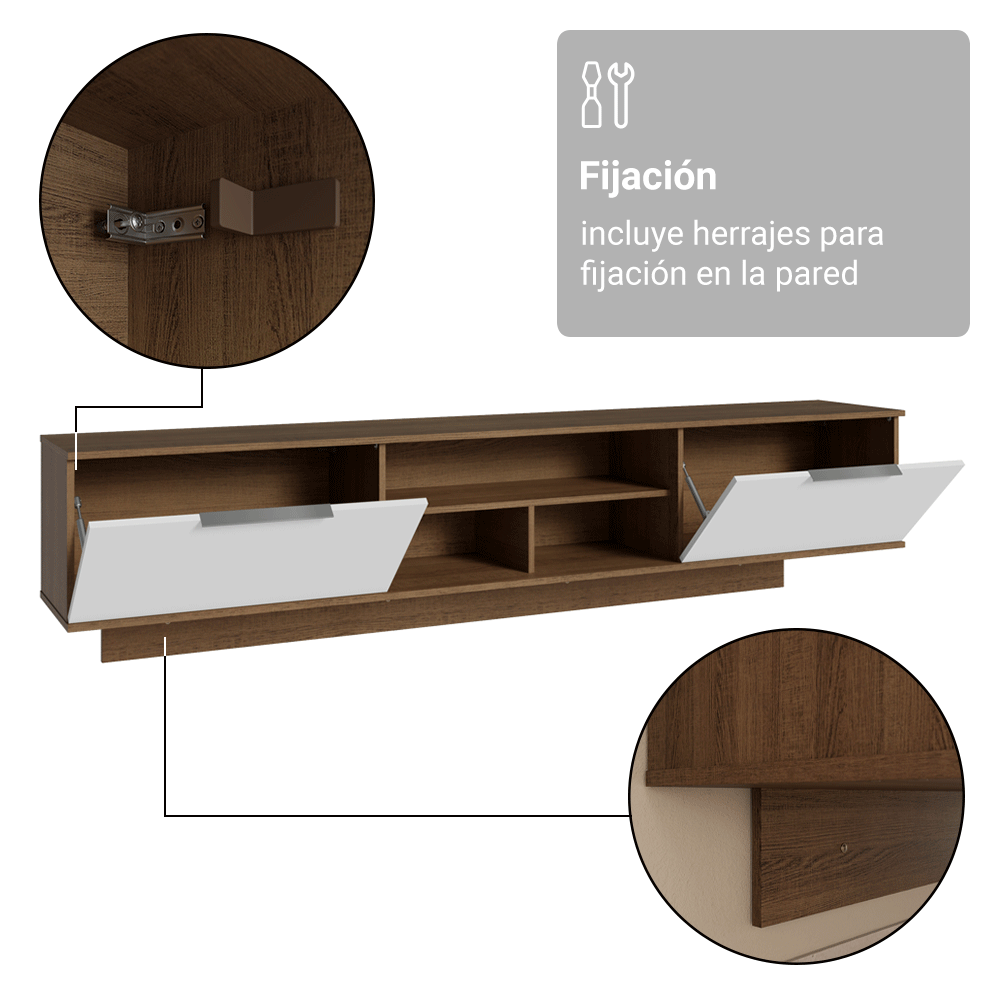 Rack Flotante para TV hasta 80 Pulgadas 218 cm 2 Puertas Marrón/Blanco Stella Madesa