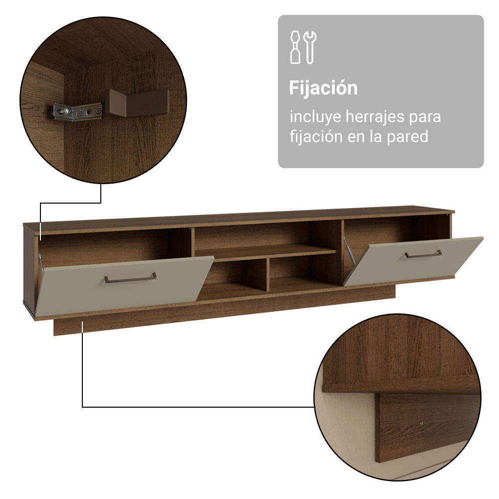 Rack Flotante para TV hasta 80 Pulgadas 218 cm 2 Puertas Marrón/Crema Agata Madesa