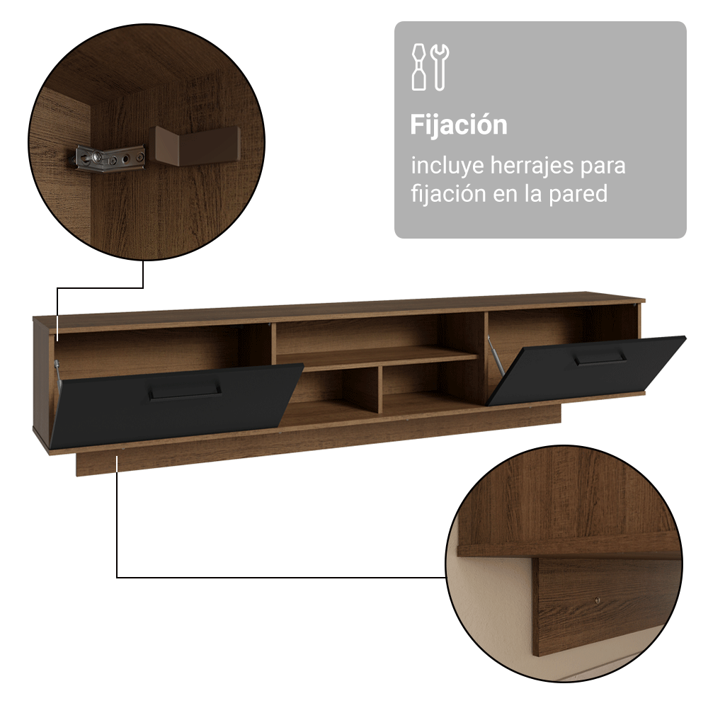Rack Flotante para TV hasta 80 Pulgadas 218 cm 2 Puertas Marrón/Negro Agata Madesa