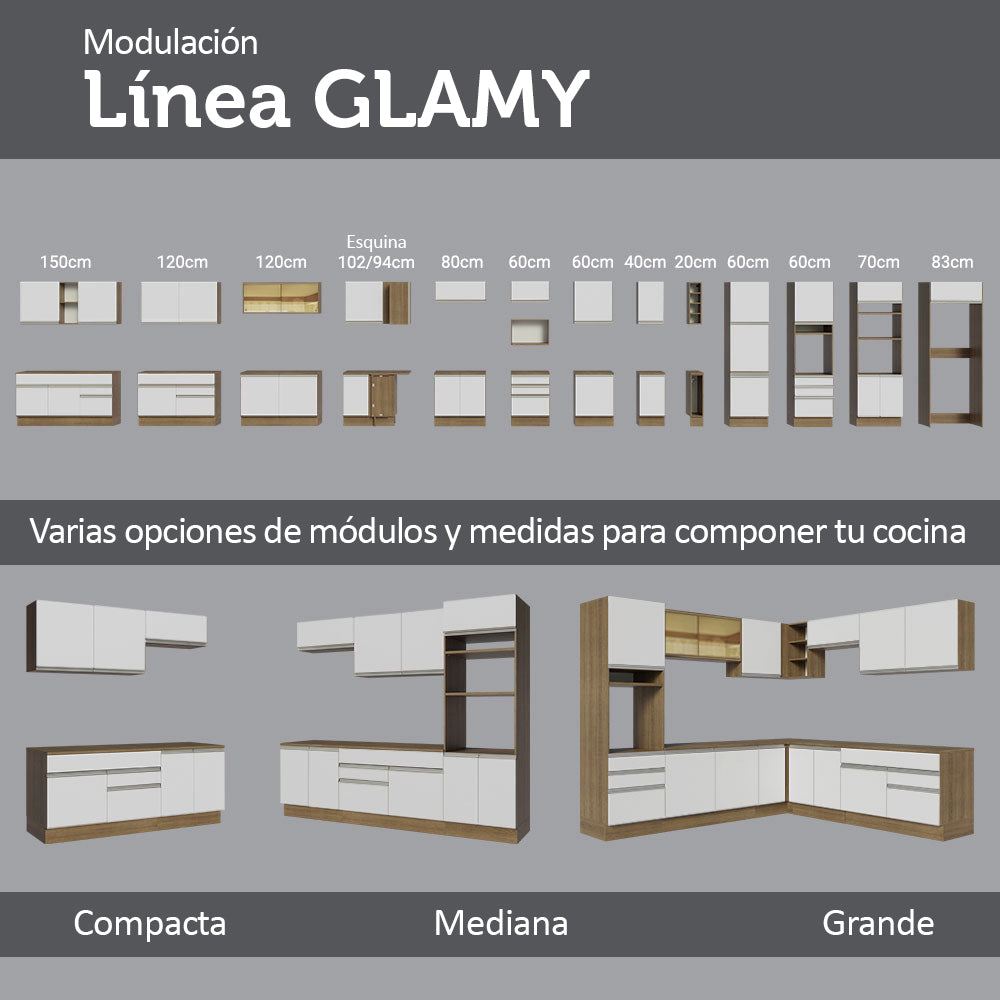 Combo Completo de Cocina 290cm Marrón/Blanco/Crema Vicenza Madesa
