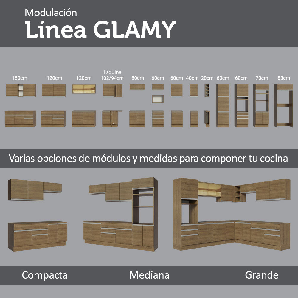 Combo Completo de Cocina 290cm Marrón/Crema Vicenza Madesa