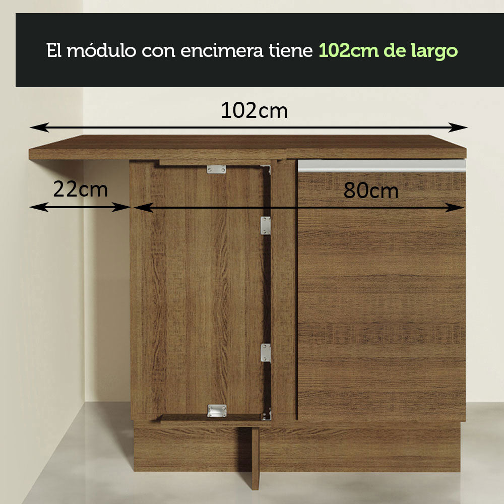 Bajo Mesada Esquinero 102 cm x 64 cm   (Con Mesada) Glamy Marrón