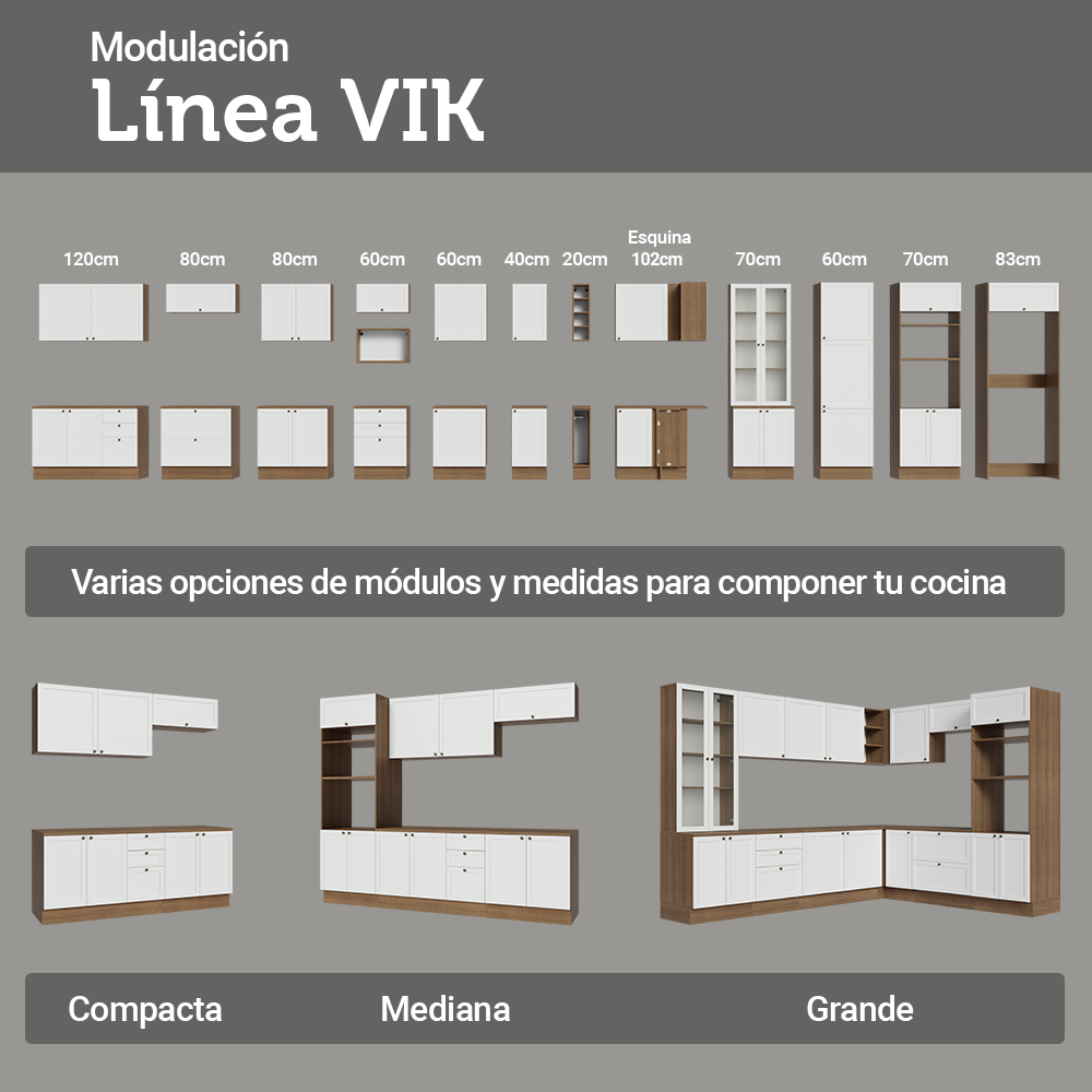 Bajo Mesada esquinero para Linha de 60 cm Profundidade (Sin Mesada) Marrón/Blanco Vik Madesa
