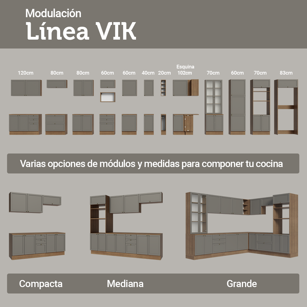 Bajo Mesada esquinero para Linha de 60 cm Profundidade (Sin Mesada) Marrón/Gris Vik Madesa