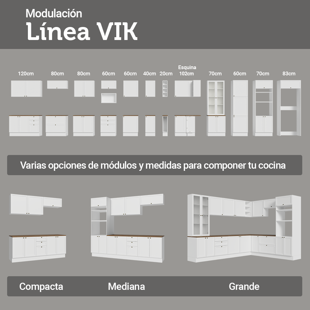Bajo Mesada esquinero para Linha de 60 cm Profundidade (con Mesada) Blanco/Marrón Vik Madesa