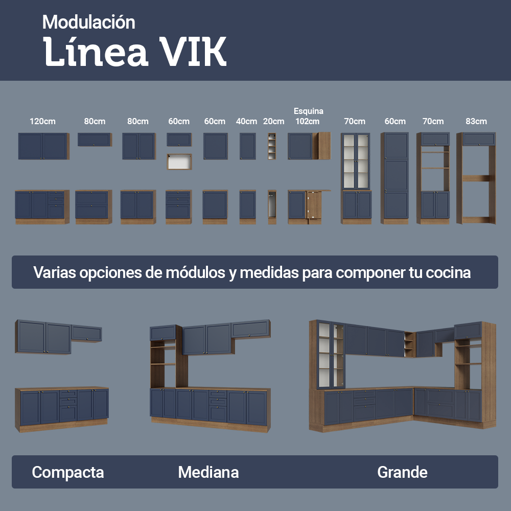 Bajo Mesada esquinero para Linha de 60 cm Profundidade (Sin Mesada) Marrón/Azul Vik Madesa
