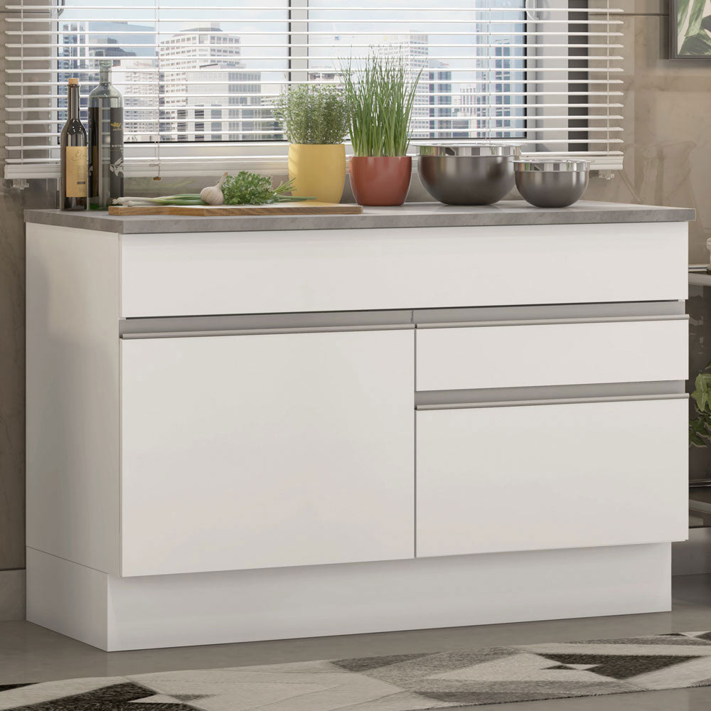 Bajo Mesada para Bacha 120 cm 1 Puerta y 2 Cajones (Con Tapa) Blanco Glamy