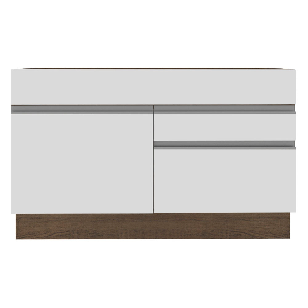 Bajo Mesada para Bacha 120 cm 1 Puerta y 2 Cajones (Sin Tapa ni Bacha) Glamy Marrón/Blanco