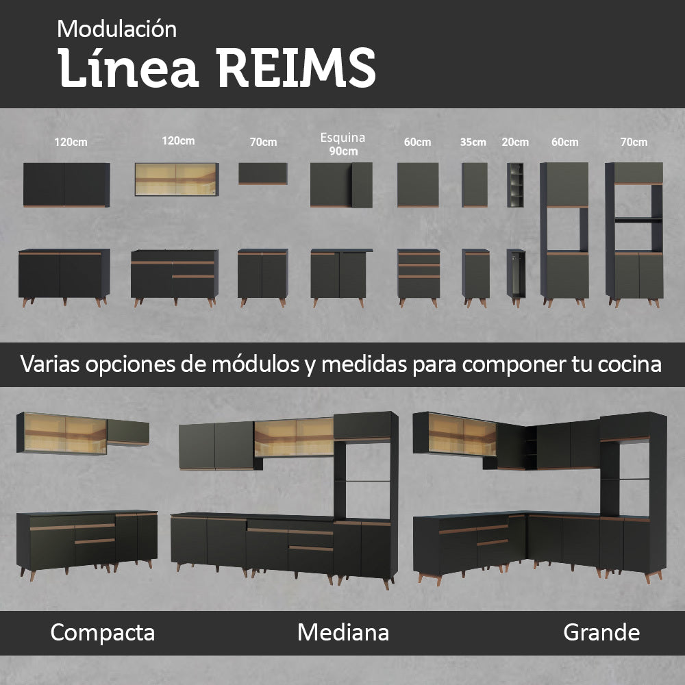 Bajo Mesada para Bacha 2 Puertas y 1 Cajón Negro Reims