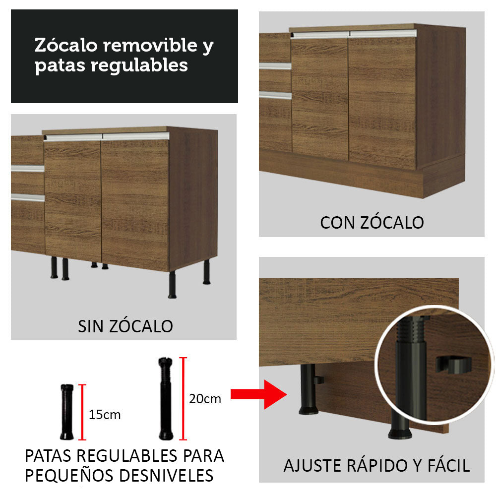 Bajo Mesada para Bacha 150 cm 2 Puertas y 2 Cajones (Con Tapa) Glamy Marrón