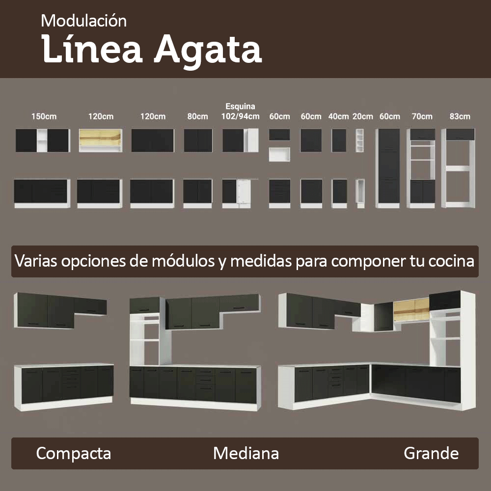 Bajo Mesada 60 cm 1 Puerta Sin Mesada Blanco/Negro Agata Madesa