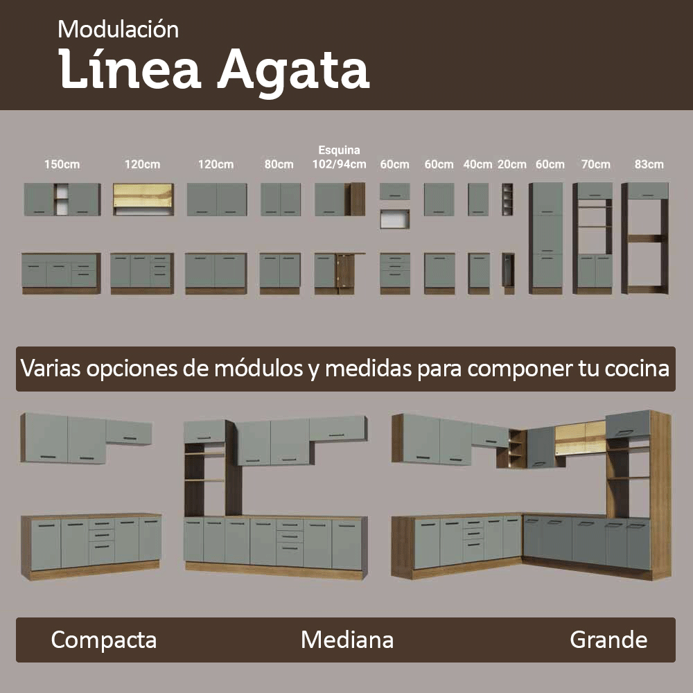 Bajo Mesada 60 cm 1 Puerta Sin Mesada Marrón/Gris Agata Madesa