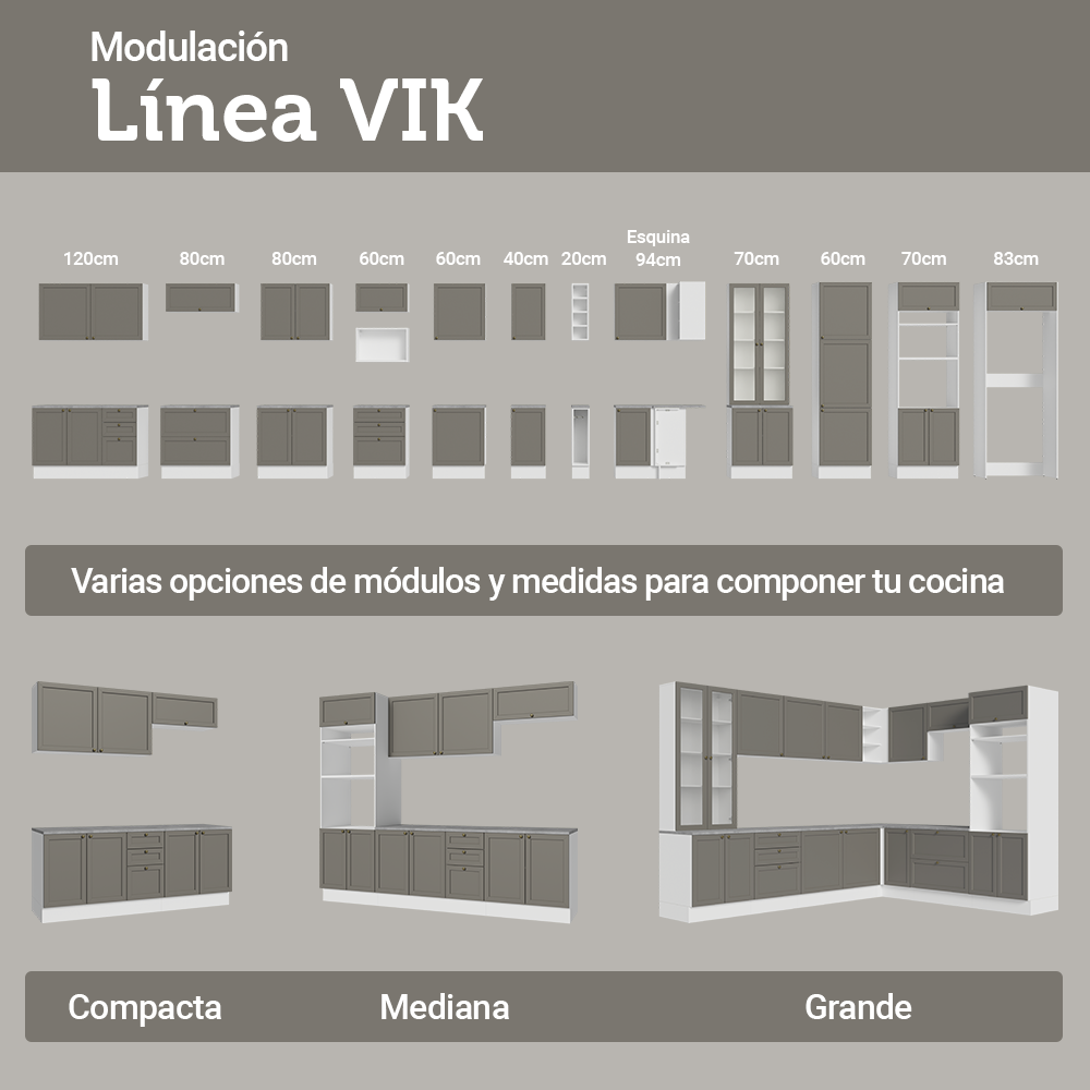 Despensero 60 cm 3 Puertas Blanco/Gris Vik Madesa