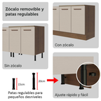Combo completo de Cocina Esquinera 549 cm con Cristalero 17 Puertas 3 Cajones Sin Mesada Marrón/Crema Agata Madesa