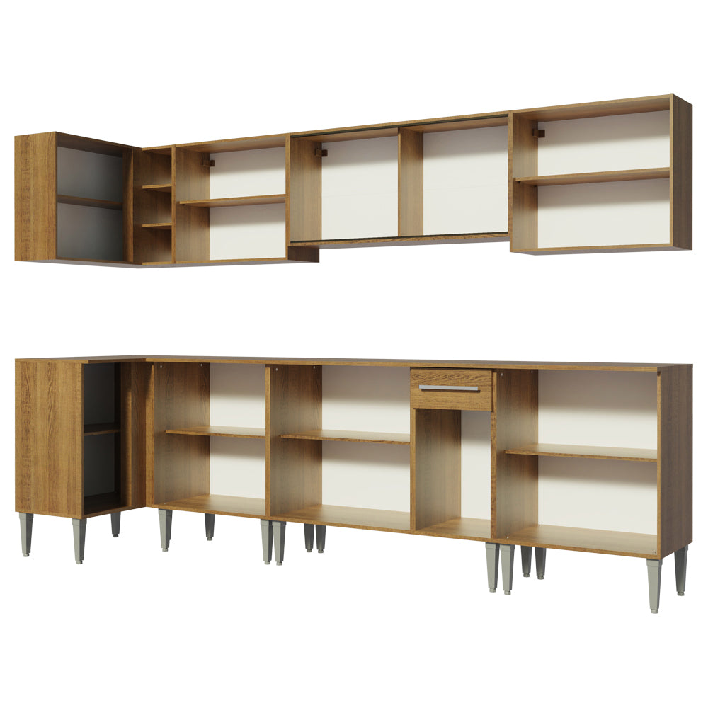 Combo completo de Cocina Esquinera 357 cm 15 Puertas 1 Cajón Marrón Emilly Madesa 02