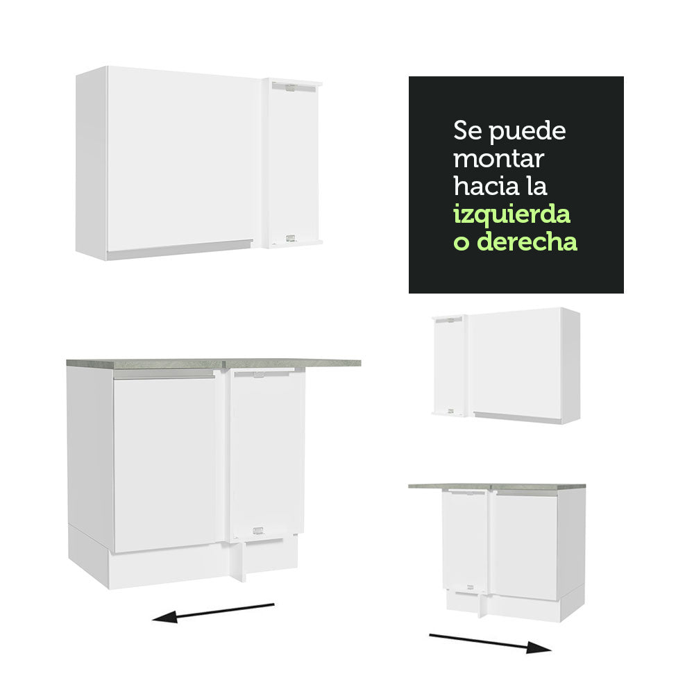 Combo completo de Cocina Esquinera 349 cm 7 Puertas 3 Cajones Sin Mesada Blanco Glamy Madesa