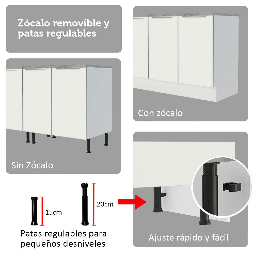 Combo completo de Cocina Esquinera con Cristalero 566 cm Madesa Veludo Lux BB 01