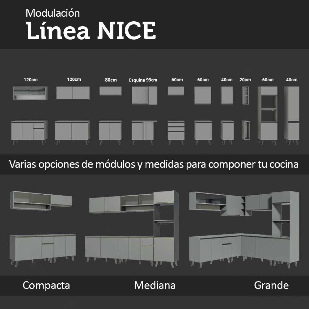 Combo Completo de Cocina Esquinera 265 cm Gris Nice Madesa 01