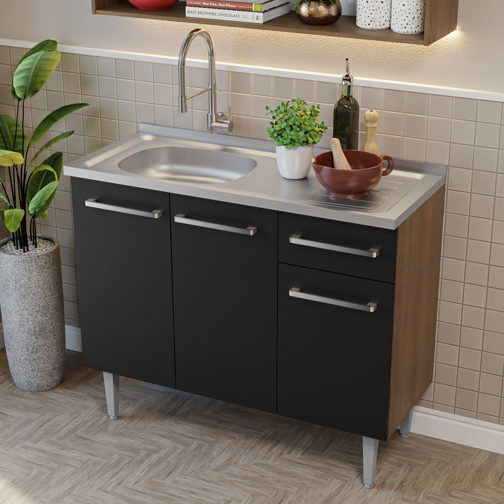 Combo de Cocina 105cm con Bacha de acero inoxidable MM/NN Emilly Madesa 04 MN