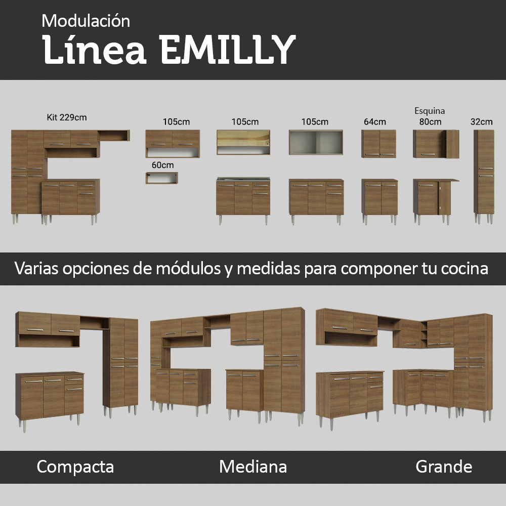 Cocina Compacta con Bacha 169 cm Emilly Marrón 14