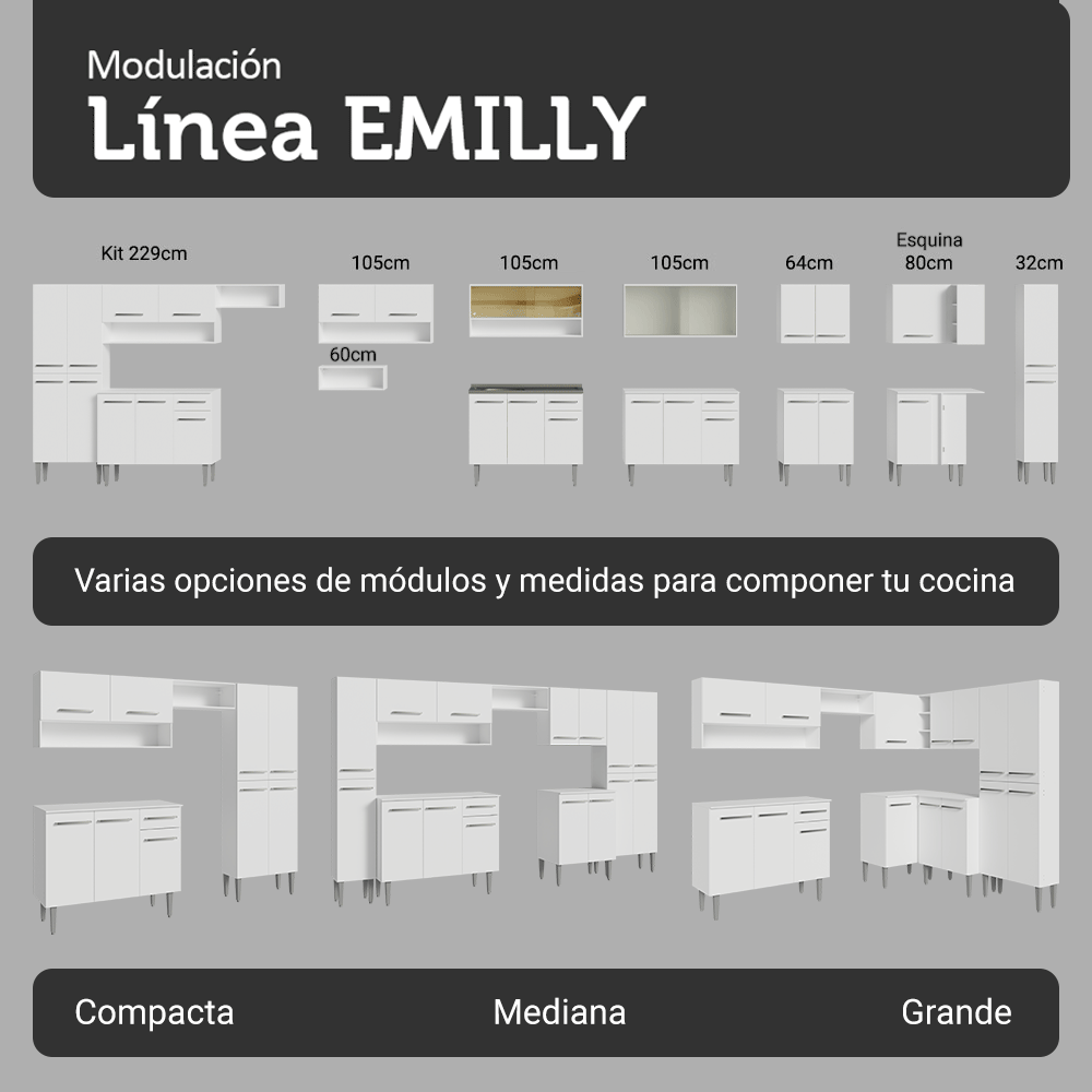 Combo completo de Cocina 293cm Blanco Emilly Madesa 09