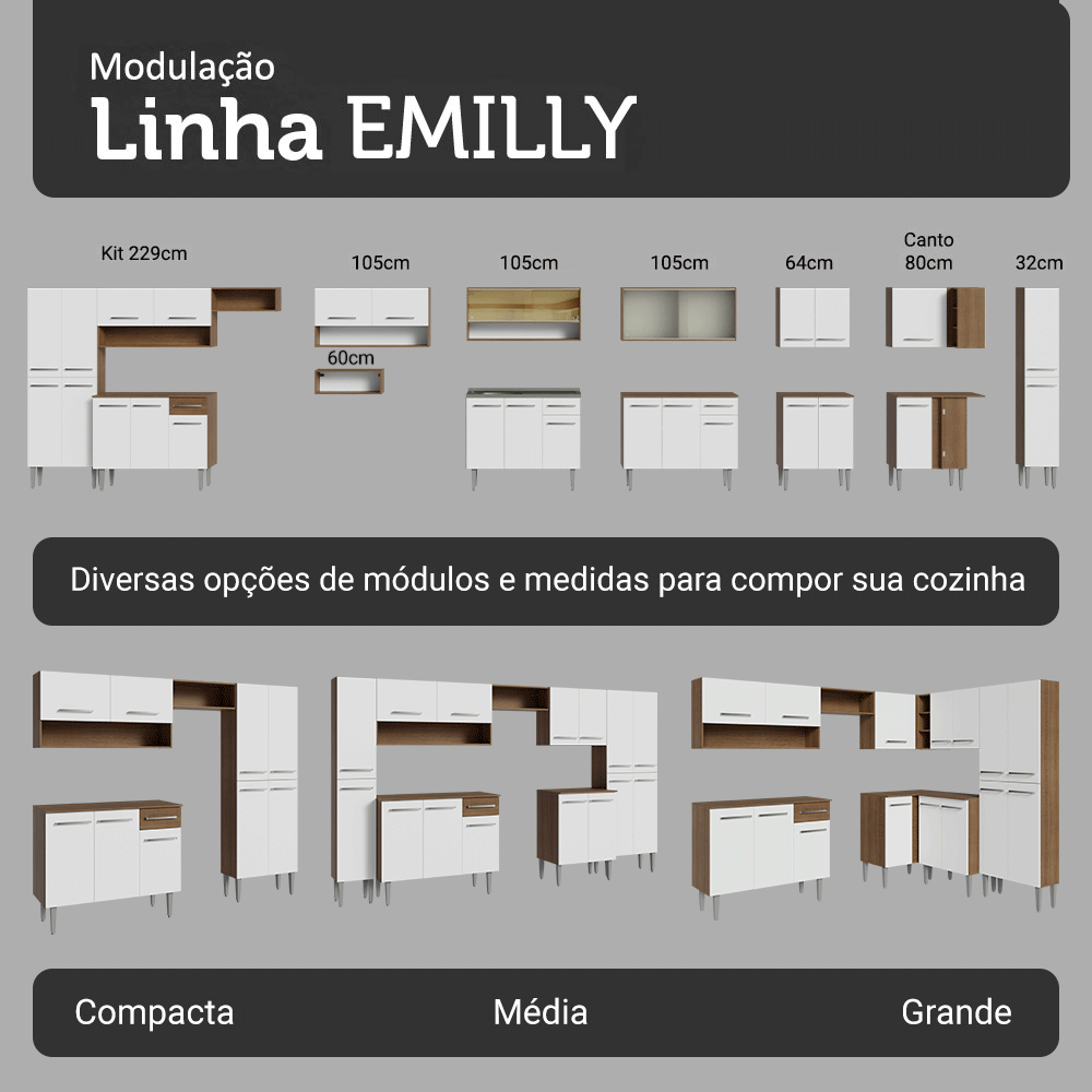 Combo completo de Cocina 293cm Marrón/Blanco Emilly Madesa 09