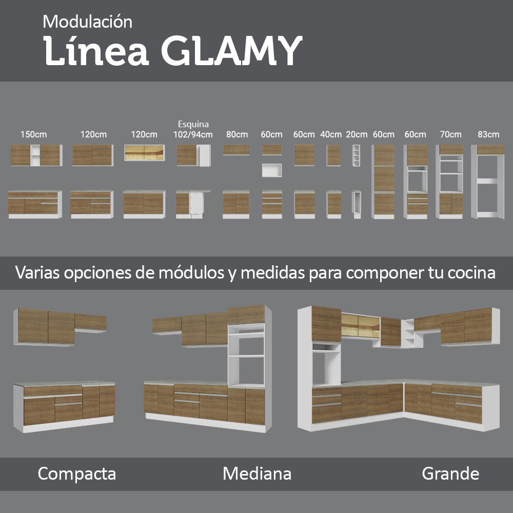 Combo de Cocina 180cm Glamy Madesa 09 - Blanco/Marrón