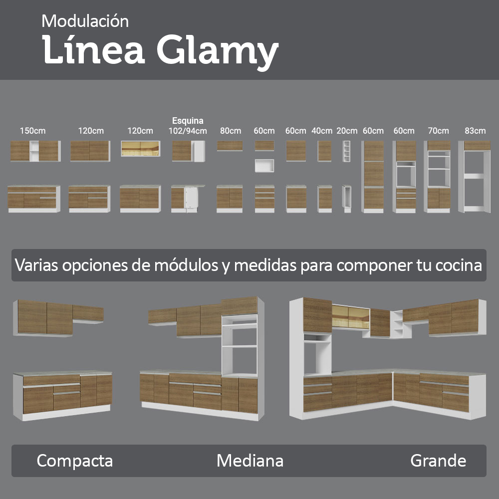 Combo de Cocina con Cristalero 190 cm Madesa Glamy BM 05