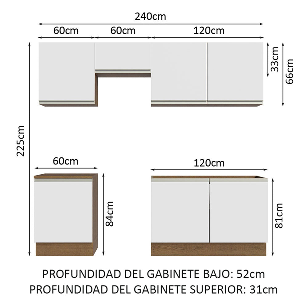 Combo completo de Cocina 240cm Marrón/Blanco Glamy Madesa 09