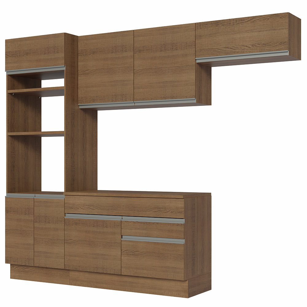 Combo completo de Cocina 270 cm 7 Puertas 2 Cajones Marrón Glamy Madesa