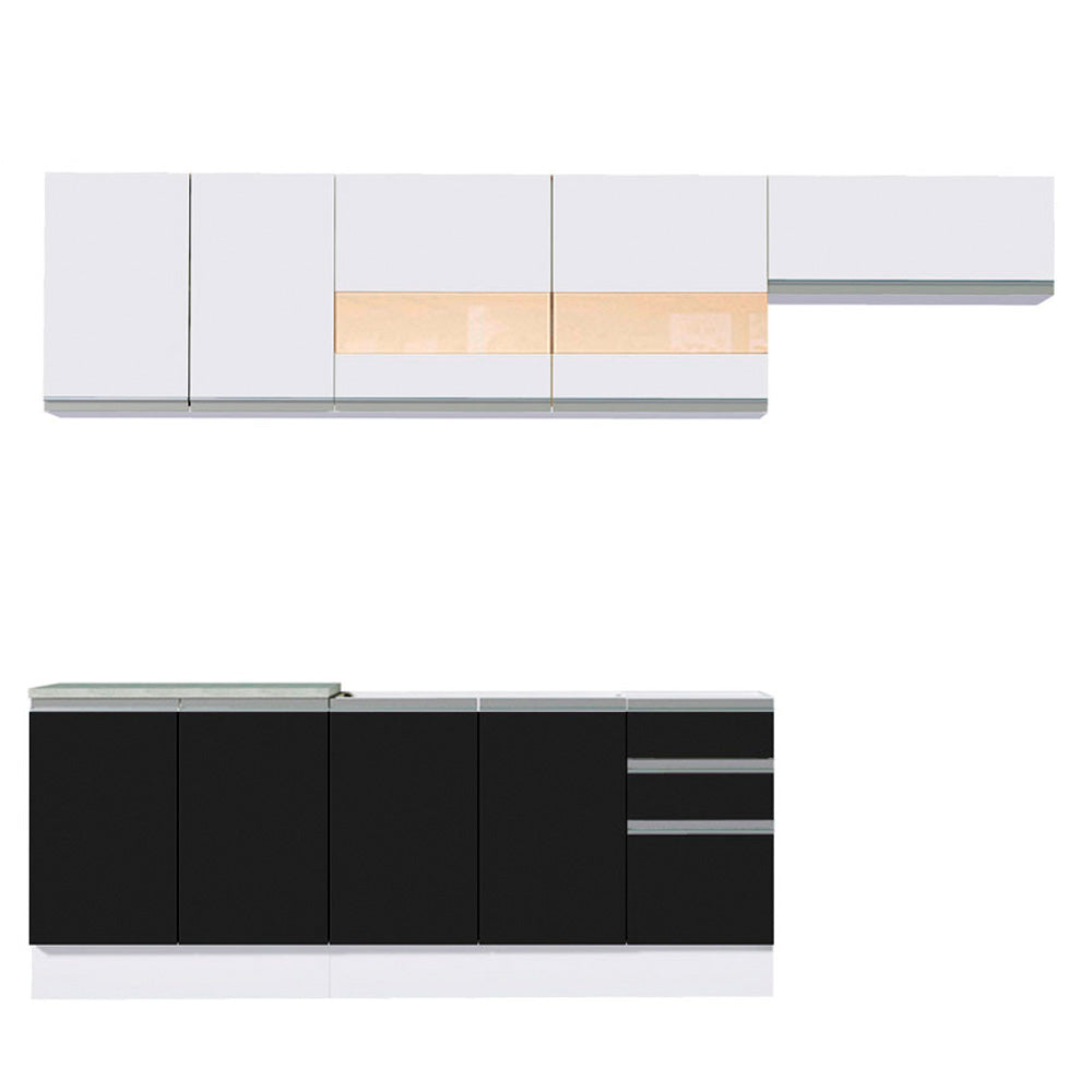 Combo completo de Cocina Madesa Glamy 280cm Blanco/Negro/Blanco