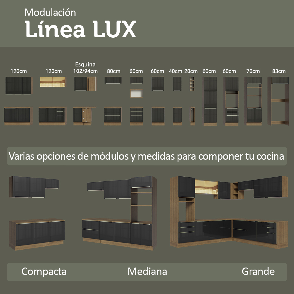 Combo completo de Cocina 310 x 60 cm Marrón/Negro Lux Madesa 02