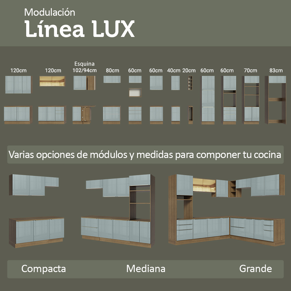 Combo completo de Cocina 310 x 60 cm Marrón/Gris Lux Madesa 02