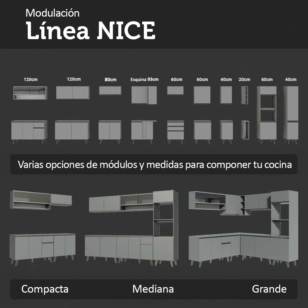Combo Completo de Cocina Flotante 240 cm Gris Nice Madesa 04