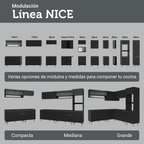 Combo Completo de Cocina 260 cm 8 Puertas 1 Cajón con Mueble para Horno y Microondas Negro Nice Madesa