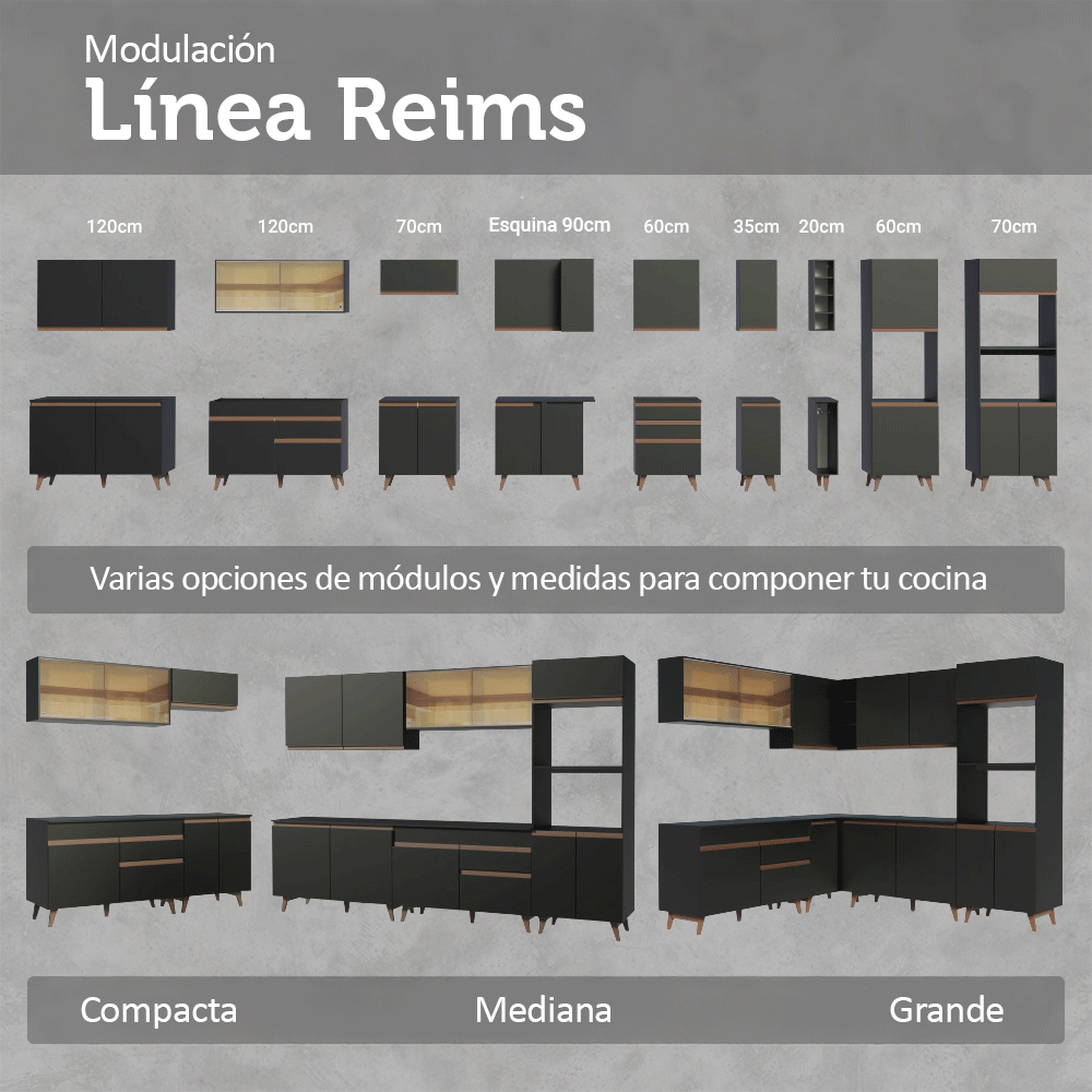 Kit de 2 Bajo Mesada Reims Madesa 2 Puertas 3 Cajones NN