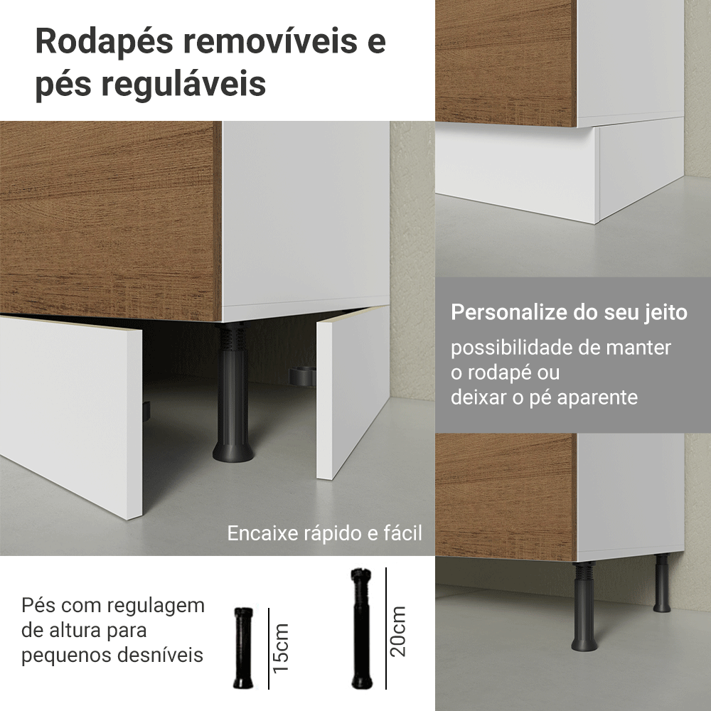 Combo Completo de Cocina 100% MDF 300 cm Blanco/Marrón/Crema Smart Madesa 02