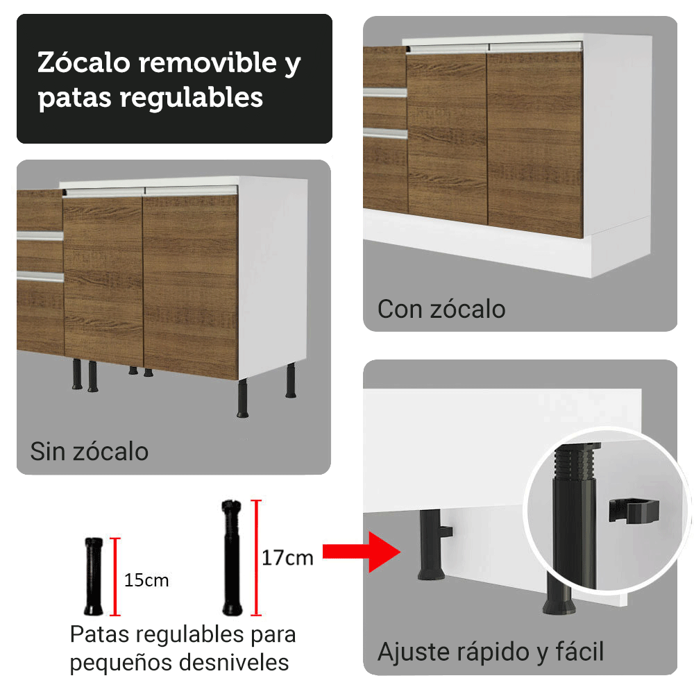 Combo de Cocina 100% MDF 310 cm Smart Blanco/Marrón/Crema 01