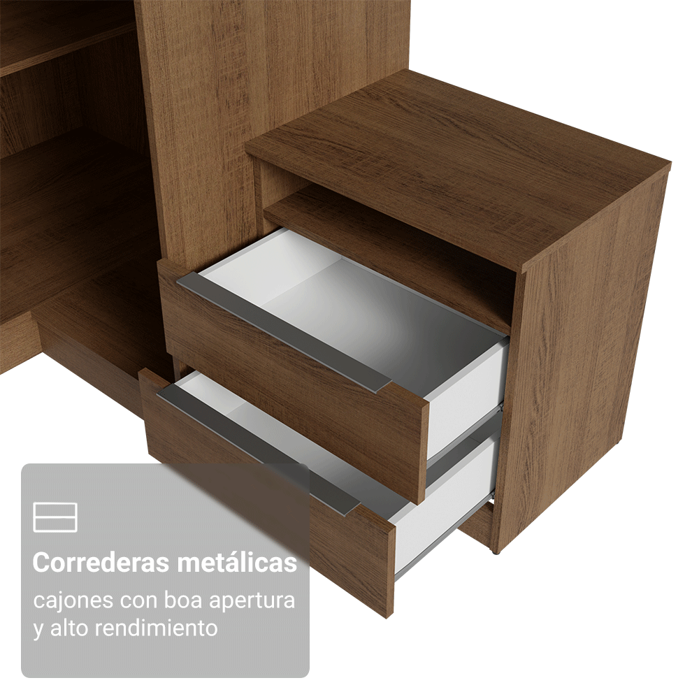 Dormitorio Completo Matrimonial Esquinero 610 cm con Respaldo de Cama Marrón/Crema Neo Madesa
