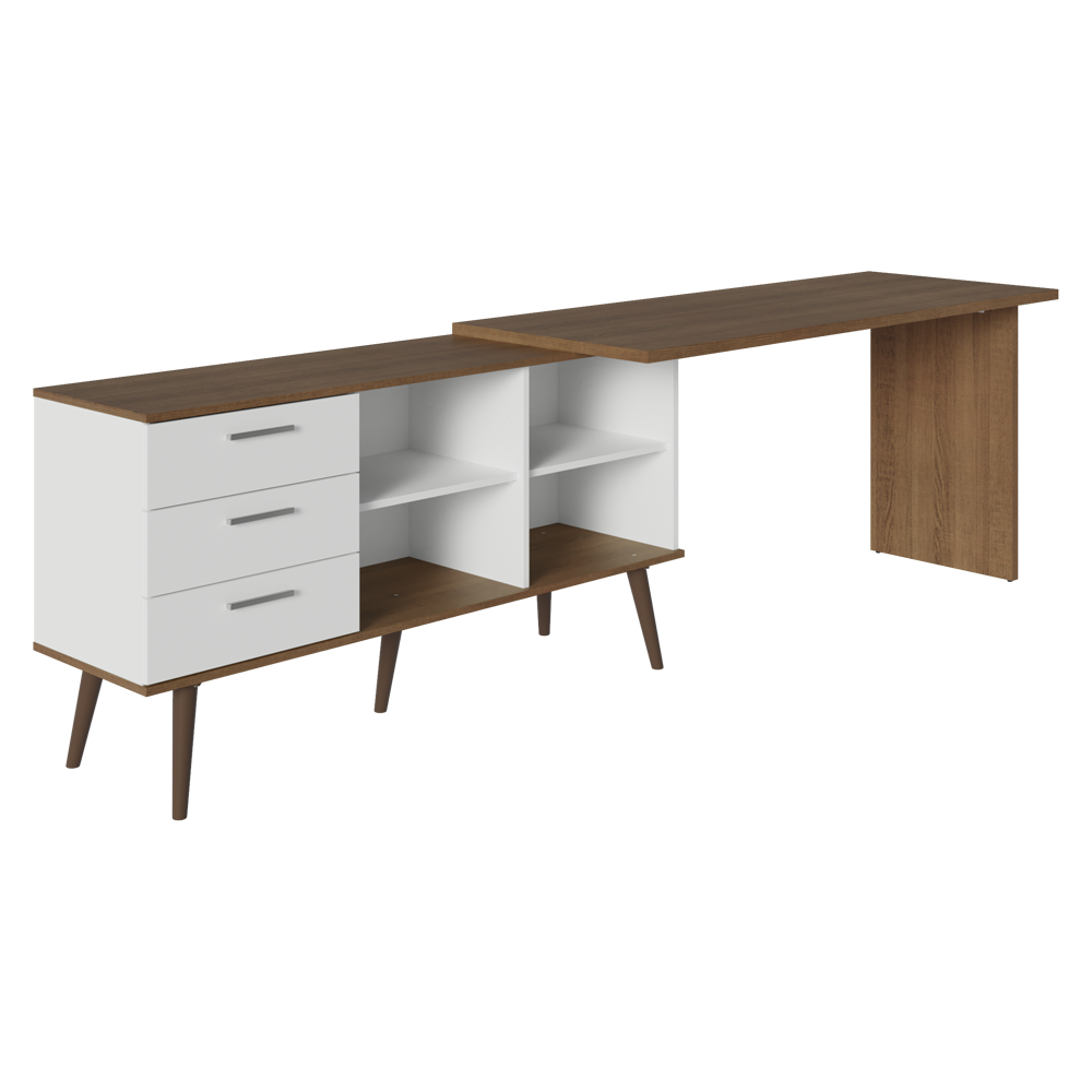 Mesa Gamer em L 3 Cajones Blanco/Marrón Lisboa Madesa
