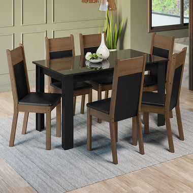 Juego de Comedor con Vidrio Sobrepuesto 6 Sillas Negro/Marrón Zoe Madesa