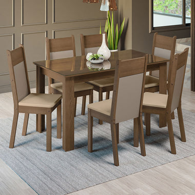 Juego de Comedor con Vidrio Sobrepuesto 6 Sillas Marrón/Crema/Beige Zoe Madesa